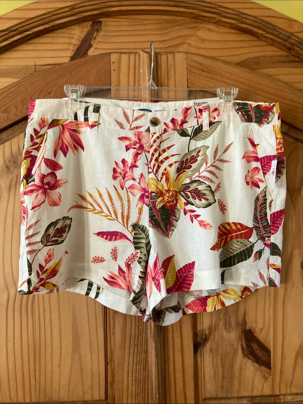 Women's Old Navy pink yellow flowers linen blend cute shorts size 18 - NWT